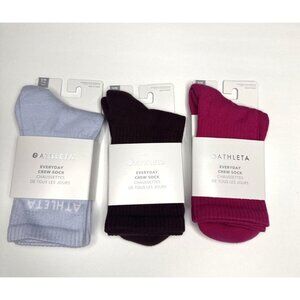 New Athleta Set of 3 Everyday Crew Socks  in Gossamer Garnet + Dahlia S/M 4-6.5
